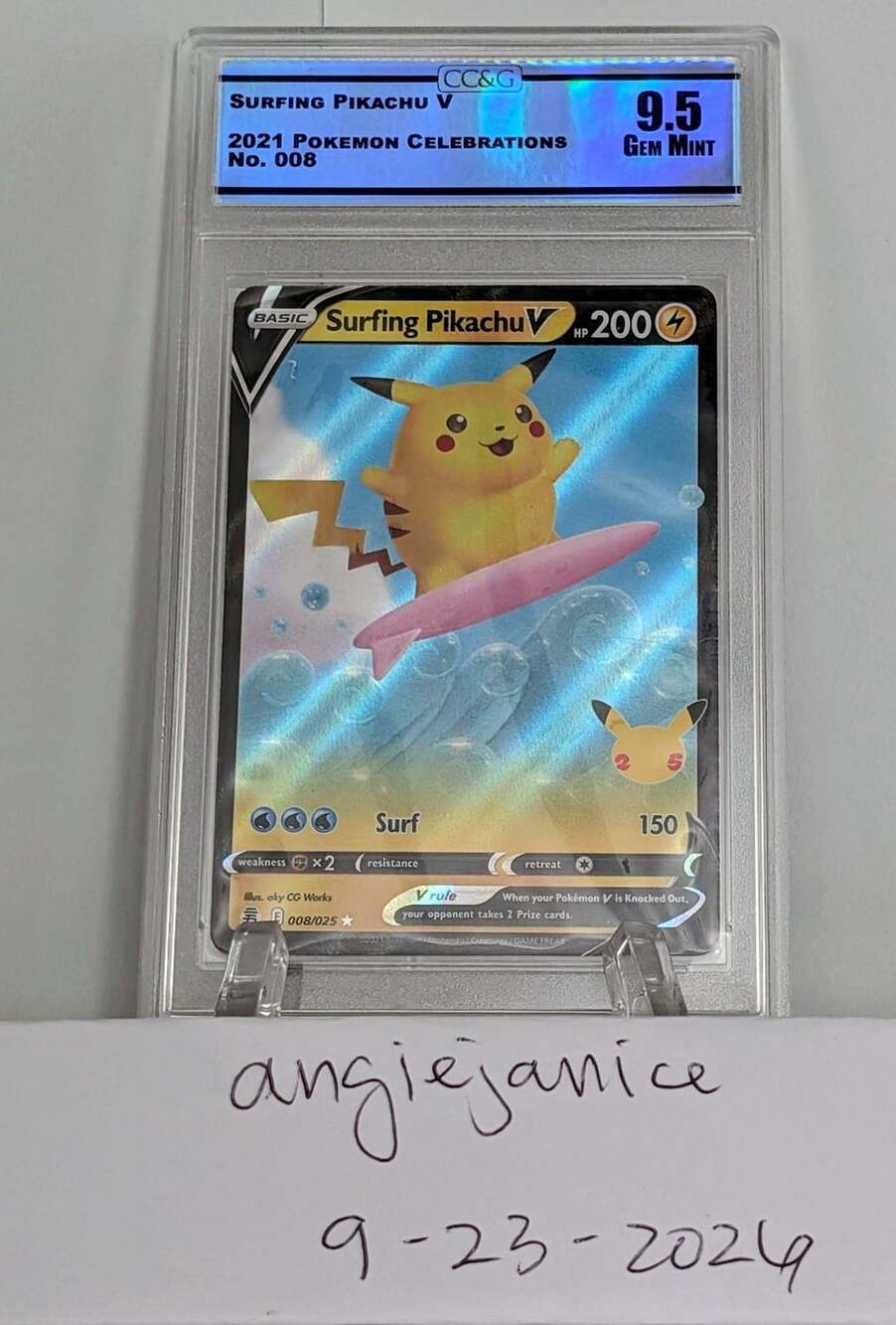 Pokemon Surfing Pikachu V Celebrations 008/025 CC&G 9.5 Gem Mint